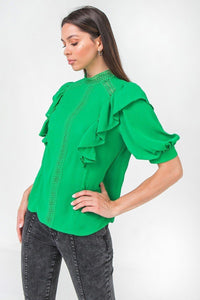 Ruffle Over Shoulder Woven Top - Tomato Superstar