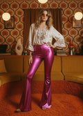 Pink Metallic Faux Leather Bell Bottoms | Flare Pants