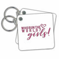 3dRose Key Chains Girl Power Typography - Who Run The World-Girls- pink (kc-315355-1)