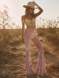 Light Pink Crushed Velvet Bell Bottom Pants