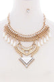 Chunky Pearl Antique Stone Boho Bohemian Statement Necklace Earring Set - Tomato Superstar