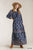 Paisley Print Smocked Ruffle Cuff Sleeve Elastic Waist Maxi Dress With Front String Tie - Tomato Superstar