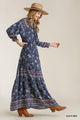 Paisley Print Smocked Ruffle Cuff Sleeve Elastic Waist Maxi Dress With Front String Tie - Tomato Superstar