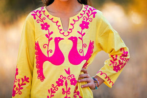 Yellow Embroidered Tunic Dress - Tomato Superstar