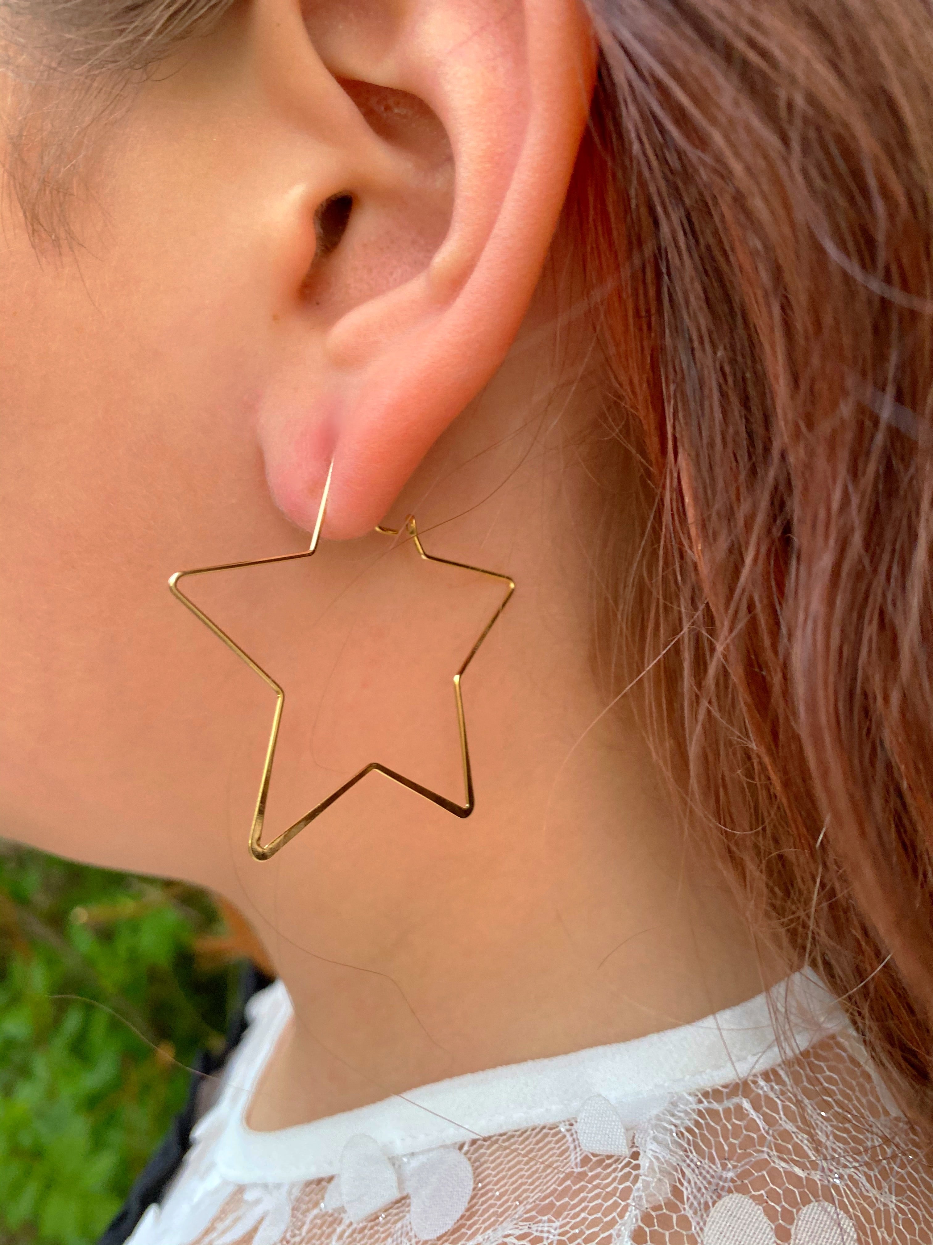 Gold Plated Star Hoop Earrings - Ellie Ellie