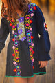 Navy Blue Floral Embroidered Tunic Dress - Tomato Superstar